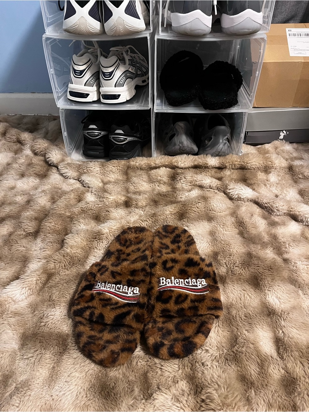 Balenciaga Kids Leopard-Print Faux Fur Slide Slippers - Brown & Black